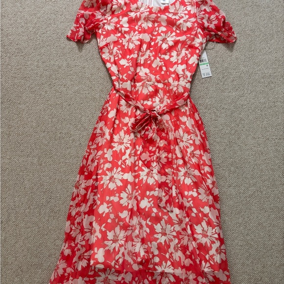 Dkny Dresses & Skirts - DKNY Floral Red and Cream Midi Dress